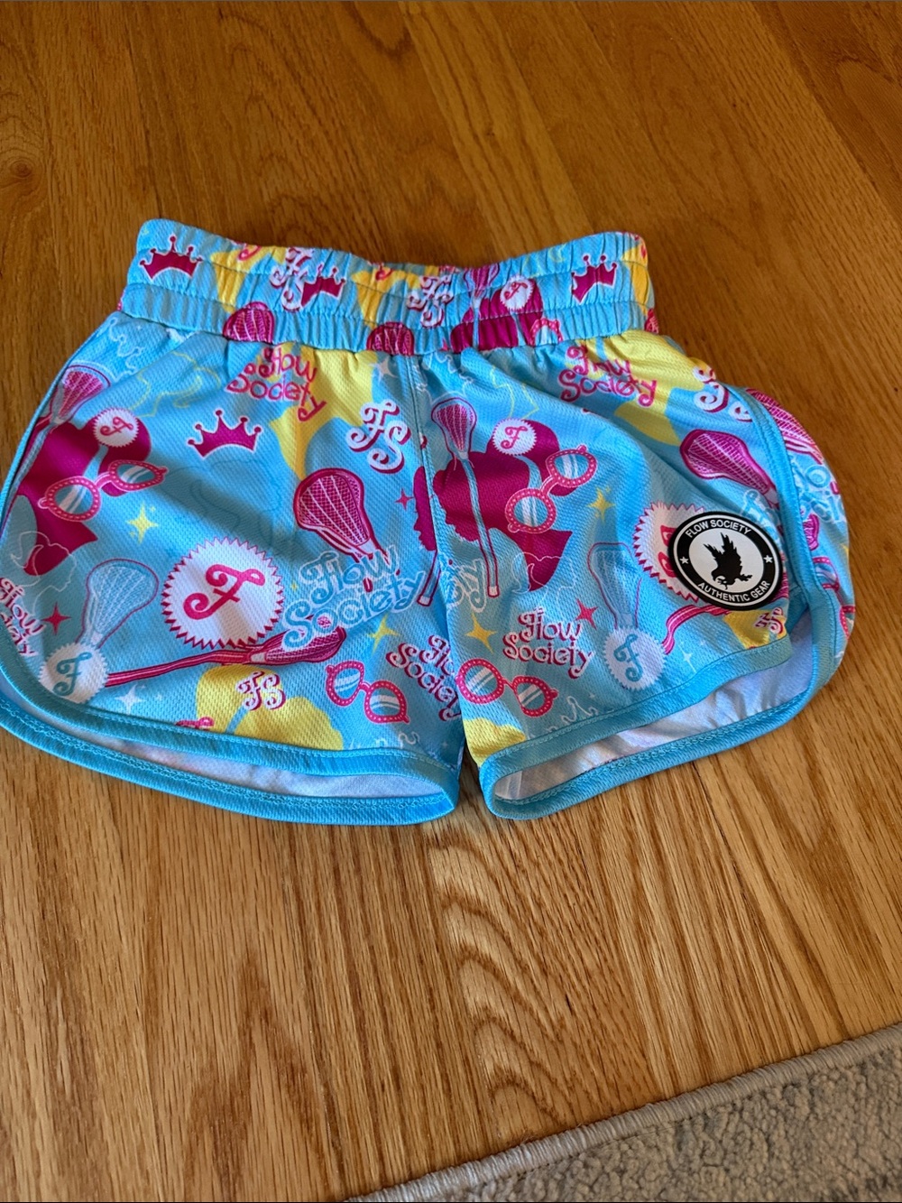 Society Aqua Blue and Pink Printed Girls Athletic Shorts